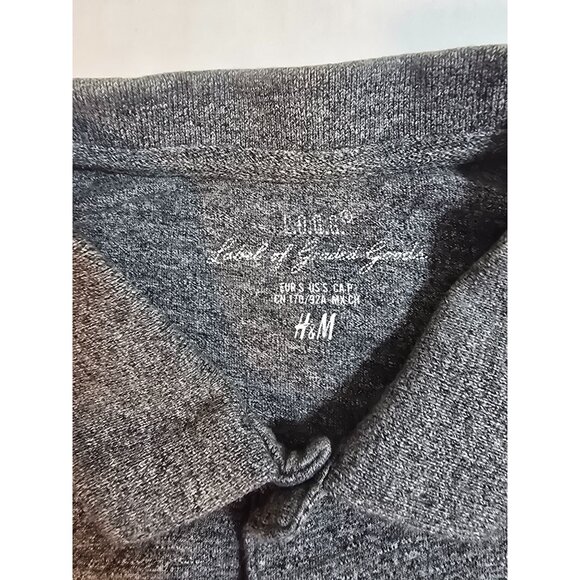 H&M L.O.G.G. Mens Gray Cotton Polo Shirt 2 button front Size S - Picture 4 of 10